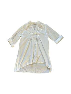 Soft Surroundings White Eyelet Lace Yoke Tunic Blouse